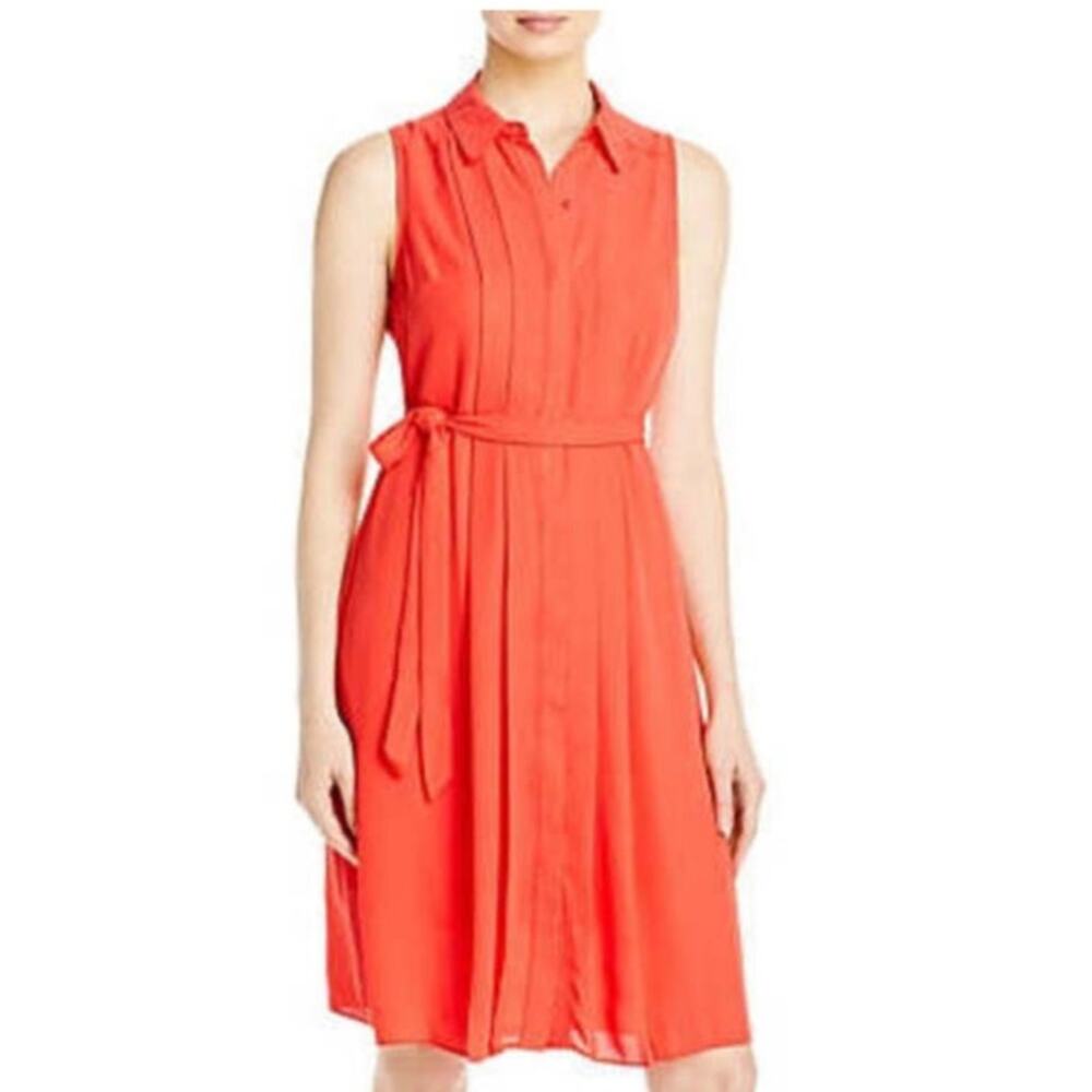 Nanette Lepore Orange Coral Collared Sleeveless Belted Button Up Dress Size 2